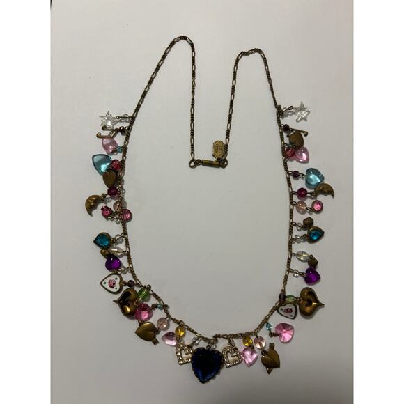 Vintage Pididdly Links Whimsical Necklace 24" Heart Charms Enamel, Glass, Unique - Picture 2 of 6